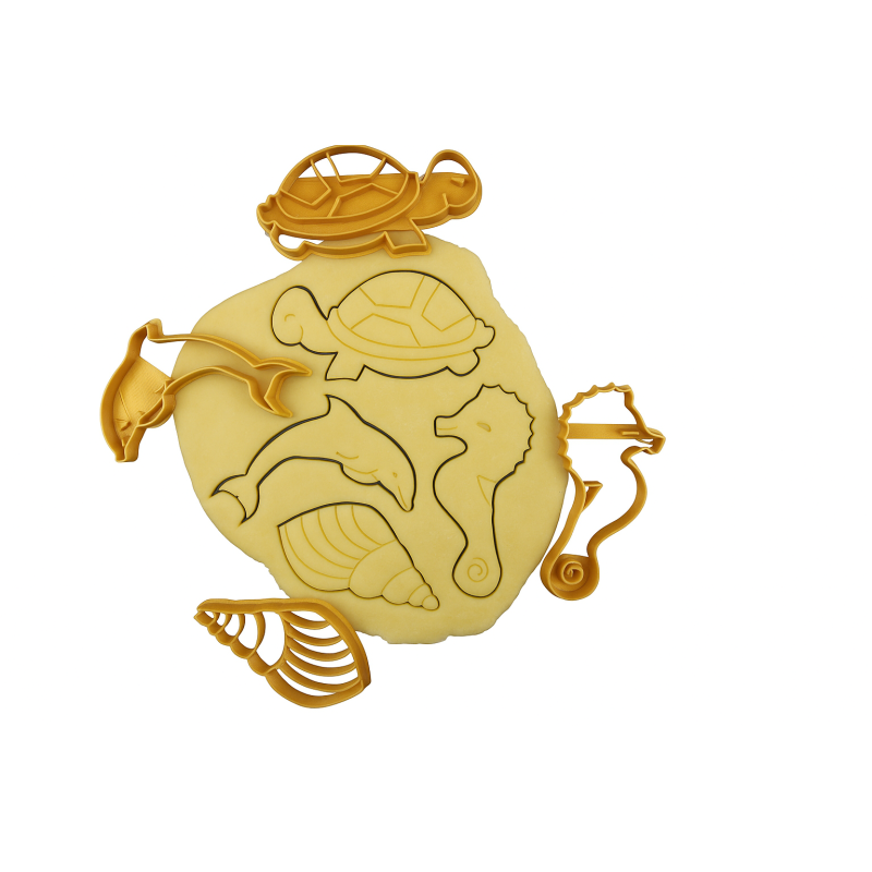 Thème Animaux de la mer - Tortue, Coquillage, Hippocampe, Dauphin - Lot d'emporte-pièces