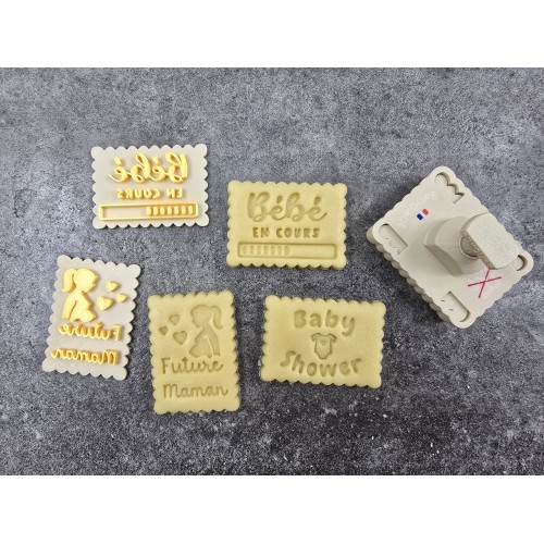 Pivofix - 3 plaques sur le thème Baby shower - Emporte-pièce à poussoir