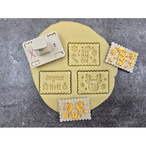 Pivofix - 3 plaques sur le thème de Noël - Emporte-pièce à poussoir - Format petit beurre