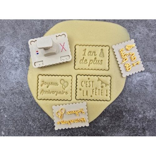 Pivofix - 3 plaques sur le thème Anniversaire - Emporte-pièce à poussoir