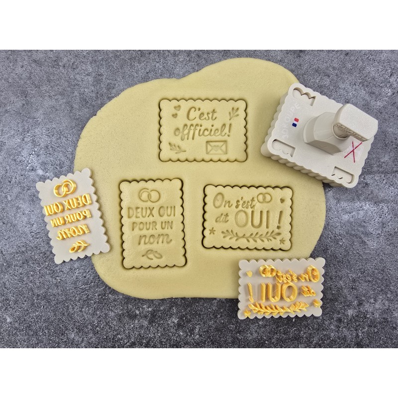 Pivofix - 3 plaques pour annoncer des fiançailles ou un mariage à venir - Emporte-pièce à poussoir