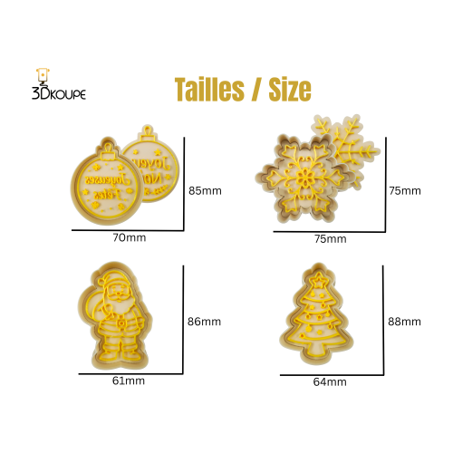 Emporte-pièces de Noël – Lot de 6 designs – Avec poussoir