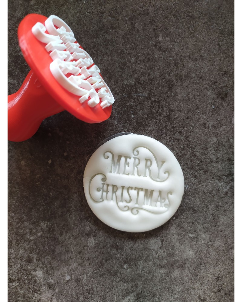"Merry Christmas" 2 - Tampon rond avec manche
